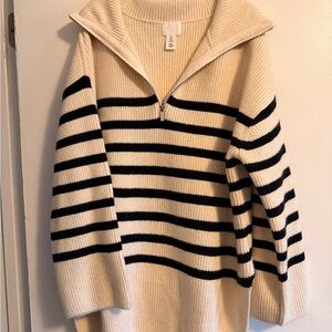 H&M Cream and Black Striped Turtleneck Sweater